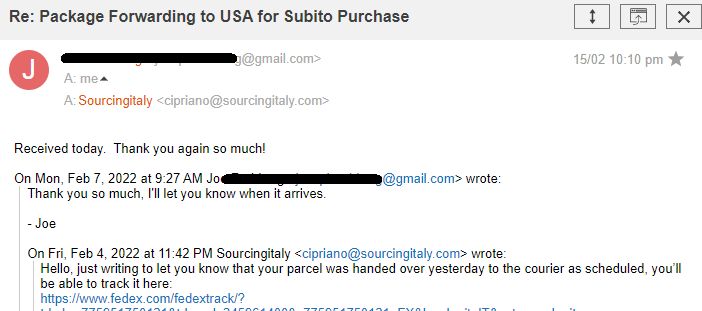 Parcel Forwarding Subito Italy 433 Parcel Forwarding Subito Italy 433